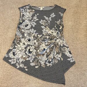 White House Black Market Black and Gray Floral Blouse
